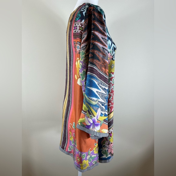 Johnny Was Silk V-Neck Floral and Geometric Tunic Top - Picture 7 of 13